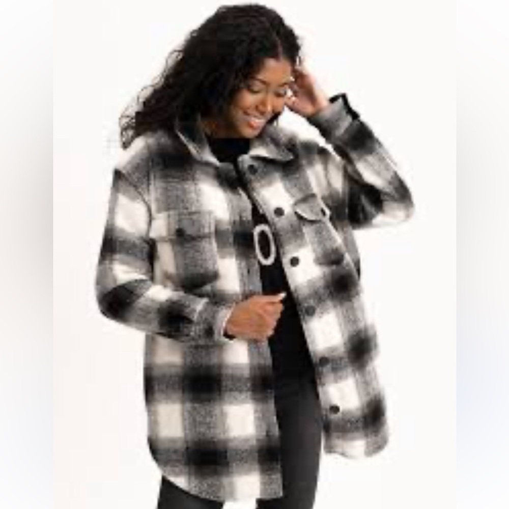 Old Navy Plaid Wool Button Down Pockets Shacket W… - image 1